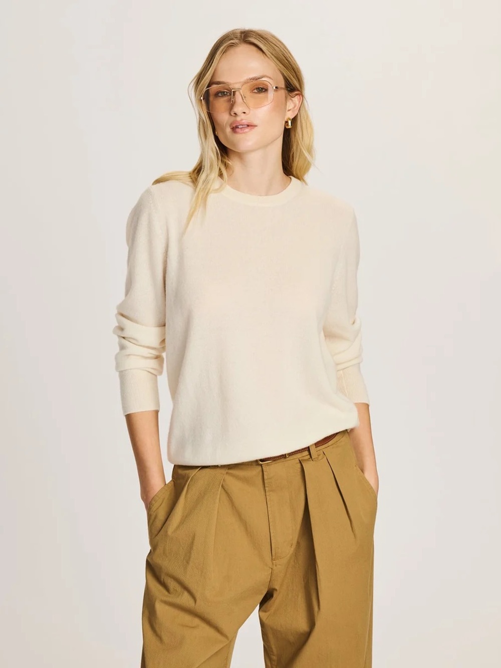 Naadam Original Cashmere Crewneck Sweater, 100% Cashmere in Cream (S)